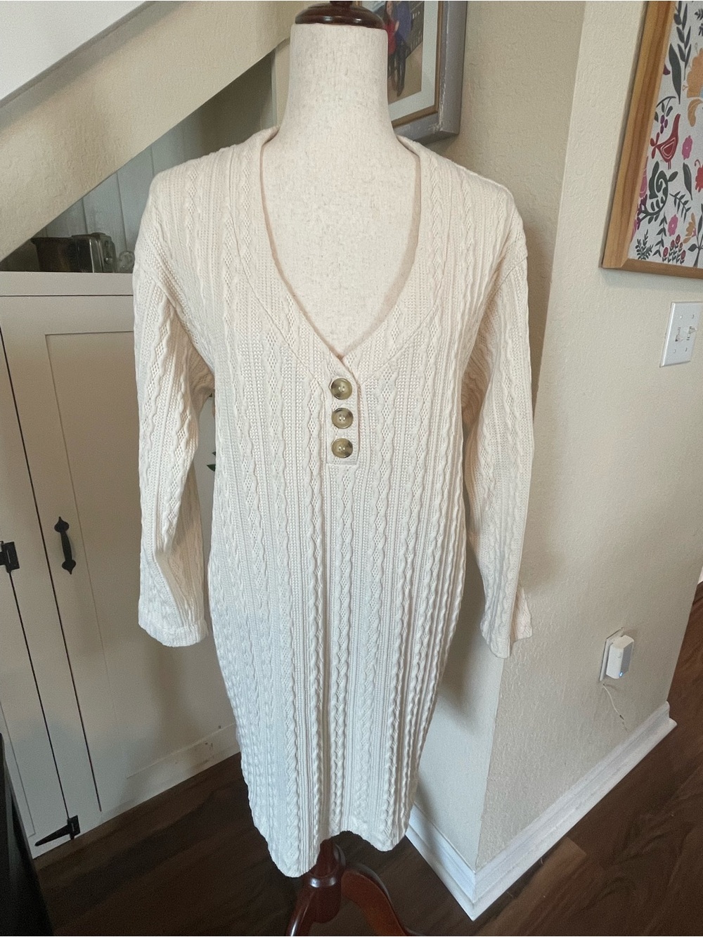 RACHEL ASHWELL SHABBY CHIC | Cable Knit Inspired Henley Dress | L